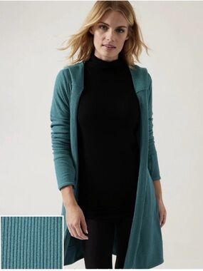 Athleta Harmony Wrap Ribbed Open-Front Hooded Cardigan